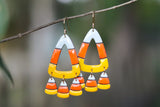 Handcrafted 3D Printed Earrings- Dangly Candy Corn