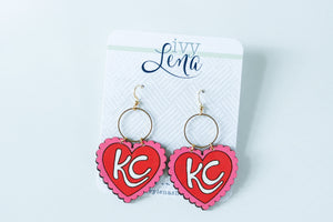 Handcrafted Wood Earrings- KC Scalloped Hearts