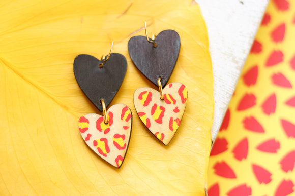 Handcrafted Wood Earrings- Hand-painted Leopard Print