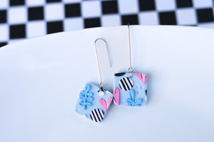 Handcrafted Polymer Clay Earrings- Blue Floral