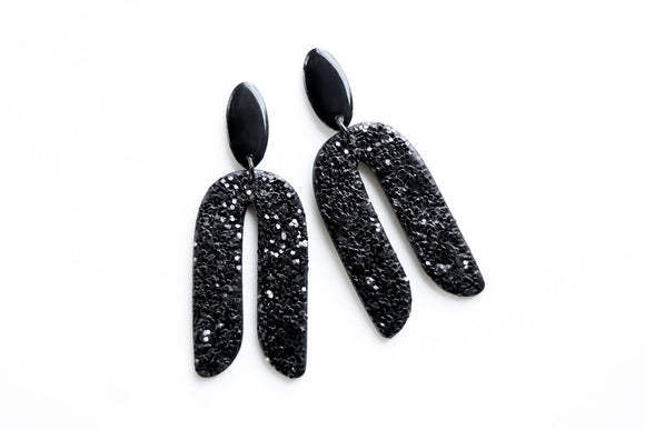 Handcrafted Polymer Clay Earrings- Black Glitter