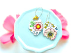 Hand-colored Polymer Clay Earrings- Floral Pattern