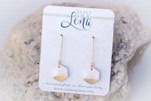 Handcrafted Polymer Clay Earrings-White & Gold