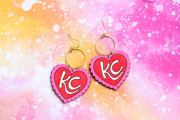 Handcrafted Wood Earrings- KC Scalloped Hearts