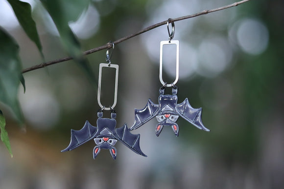 Handcrafted 3D Printed Earrings- Halloween Bat