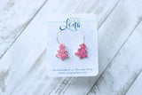 Handcrafted Polymer Clay Earrings- Pink Tree/Gold Glitter