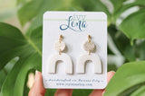 Handcrafted Polymer Clay Earrings- White & Gold Shimmer Arch