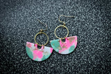 Handcrafted Polymer Clay Earrings- Pink & Green