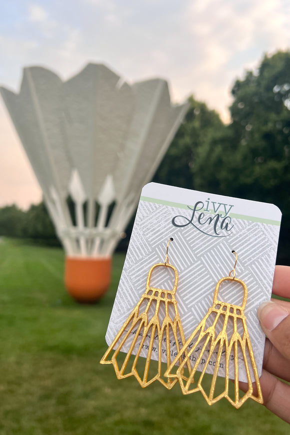 Handcrafted 3D Printed Earrings- Golden Shuttlecock