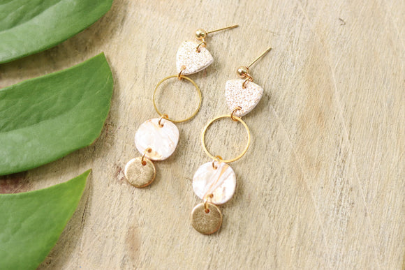 Handcrafted Polymer Clay Earrings- White & Gold