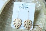 Handcrafted Polymer Clay Earrings- Gold Monstera