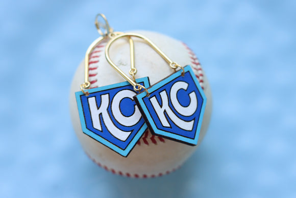 Handcrafted Wood Earrings- KC baseball