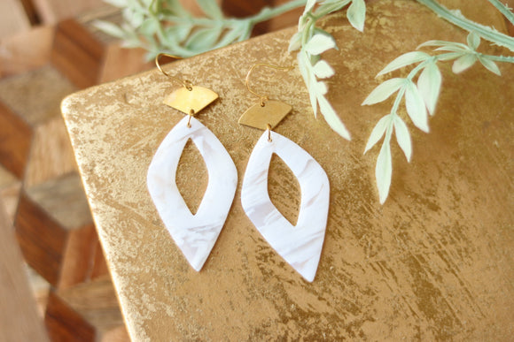 Handcrafted Polymer Clay Earrings-White Marble