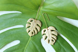 Handcrafted Polymer Clay Earrings- Gold Monstera