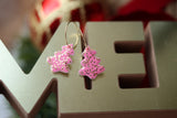 Handcrafted Polymer Clay Earrings- Pink Tree/Gold Glitter