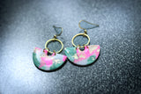 Handcrafted Polymer Clay Earrings- Pink & Green