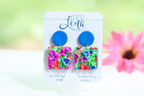 Handcrafted Polymer Clay Earrings- Fuchsia Floral Square