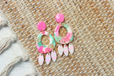 Handcrafted Polymer Clay Earrings- Pink & Green