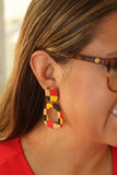 Handcrafted Polymer Clay Earrings- Red and Yellow Checker