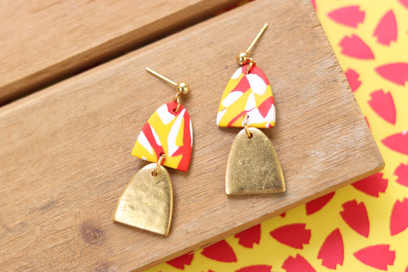 Handcrafted Polymer Clay Earrings- Red and Yellow