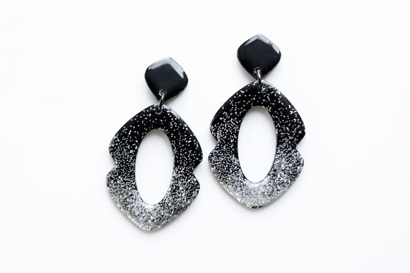Handcrafted Polymer Clay Earrings- Black and Silver