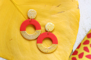 Handcrafted Polymer Clay Earrings- Red and Yellow