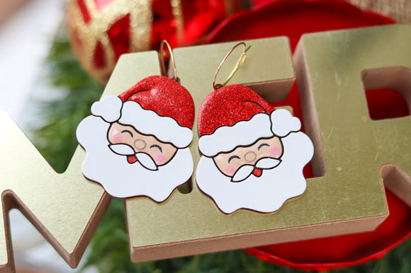 Handcrafted 3D Printed Earrings-2in Santa