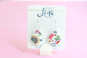 Hand-colored Polymer Clay Earrings- Floral Pattern