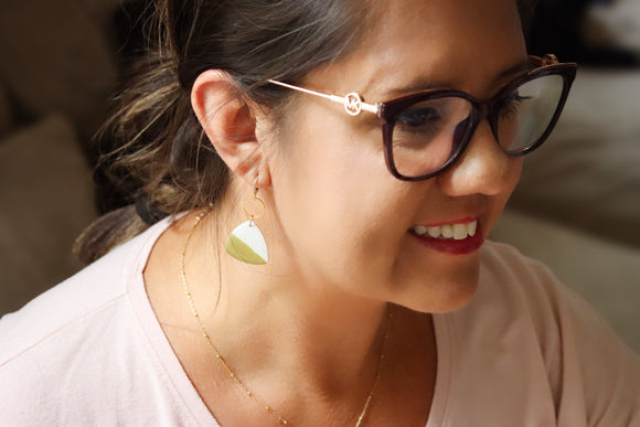 Handcrafted Polymer Clay Earrings- Avocado Green & Cream