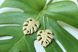 Handcrafted Polymer Clay Earrings- Gold Monstera