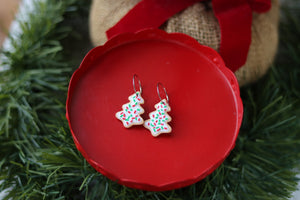 Handcrafted Polymer Clay Earrings- White Tree Cookie W/Sprinkles