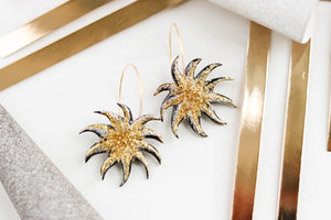 Handcrafted Polymer Clay Earrings- Black and Gold Firework