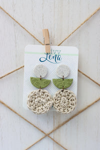 Handcrafted Polymer Clay and Crocheted Hemp Cord Earrings