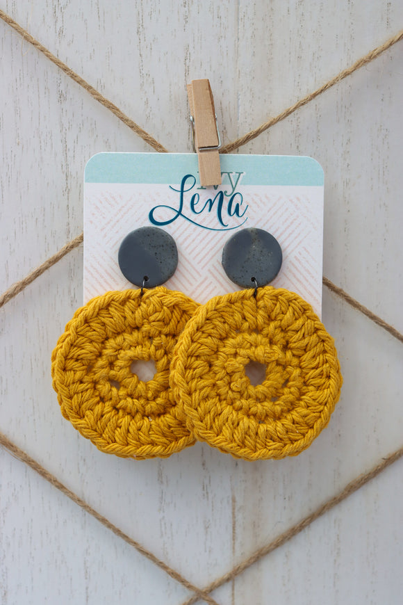 Handcrafted Polymer Clay Earrings and Crocheted Cotton Yarn
