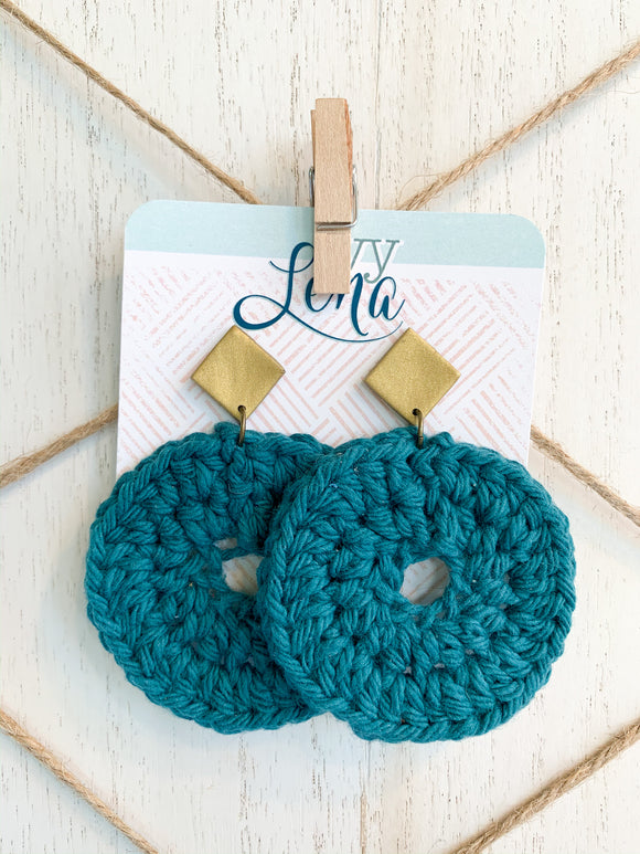 Handcrafted Polymer Clay Earrings and Crocheted Cotton Yarn