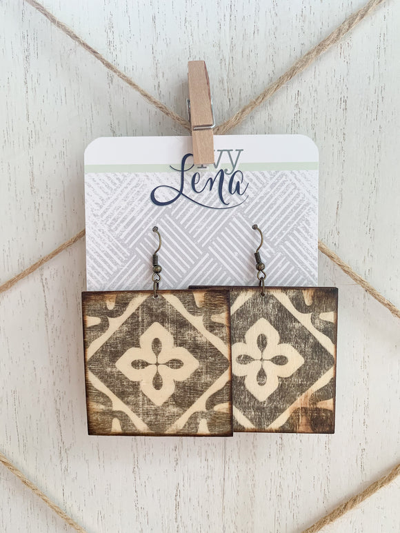 Handcrafted Print Transfer- Natural Wood Earrings