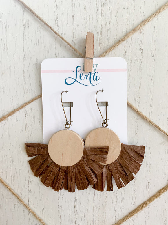 Handcrafted Raffia and Natural Wood Earrings