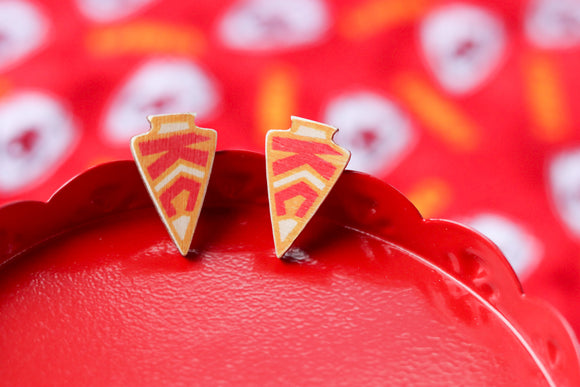 Handcrafted Print Transfer- Wood Stud Earrings- Chiefs