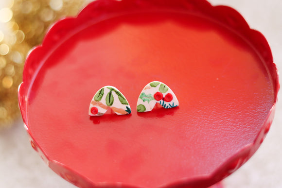 Handcrafted Polymer Clay Painted Earrings- Holiday