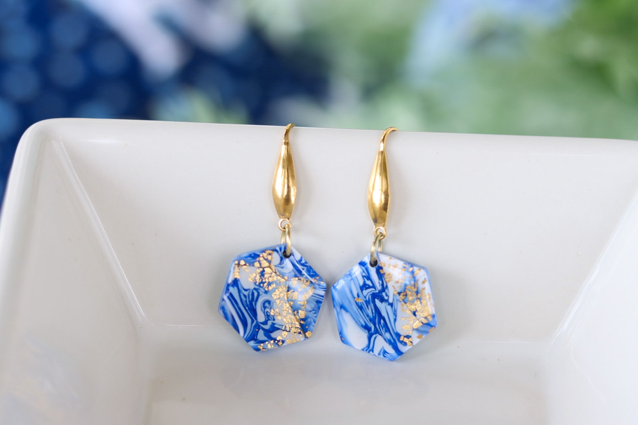 Handcrafted Polymer Clay Earrings- Blue Marble - Main Image