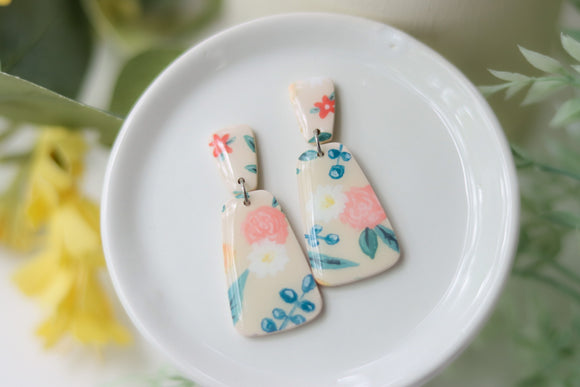 Handcrafted Polymer Clay Earrings- Hand Painted Floral