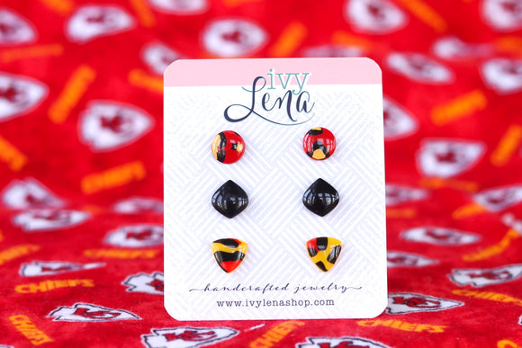 Handcrafted Polymer Clay Earrings- 3 Pack Studs