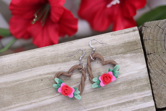 Handcrafted Polymer Clay Earrings- Valentine’s Day Floral