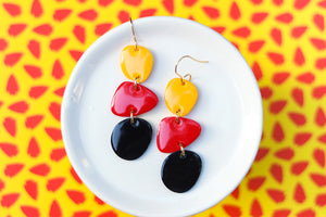 Handcrafted 3D Printed Earrings- Red and Yellow
