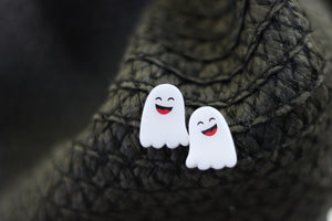 Handcrafted Polymer Clay Earrings- Happy Ghost Studs