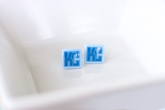 Handcrafted Polymer Clay Earrings- Graphic Transfer- KC Studs