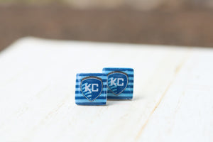 Handcrafted Polymer Clay Earrings- Graphic Transfer- Sporting KC Studs
