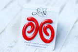 Handcrafted 3D Printed Earrings-Red Spiral