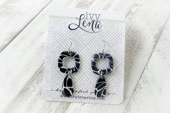 Handcrafted Polymer Clay Earrings- Black Marble