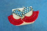 Handcrafted Print Transfer and Macramé - Wood Earrings- 4th of July